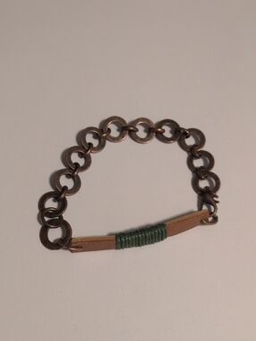 Leather and Rope Link Bracelet in Brown and Green